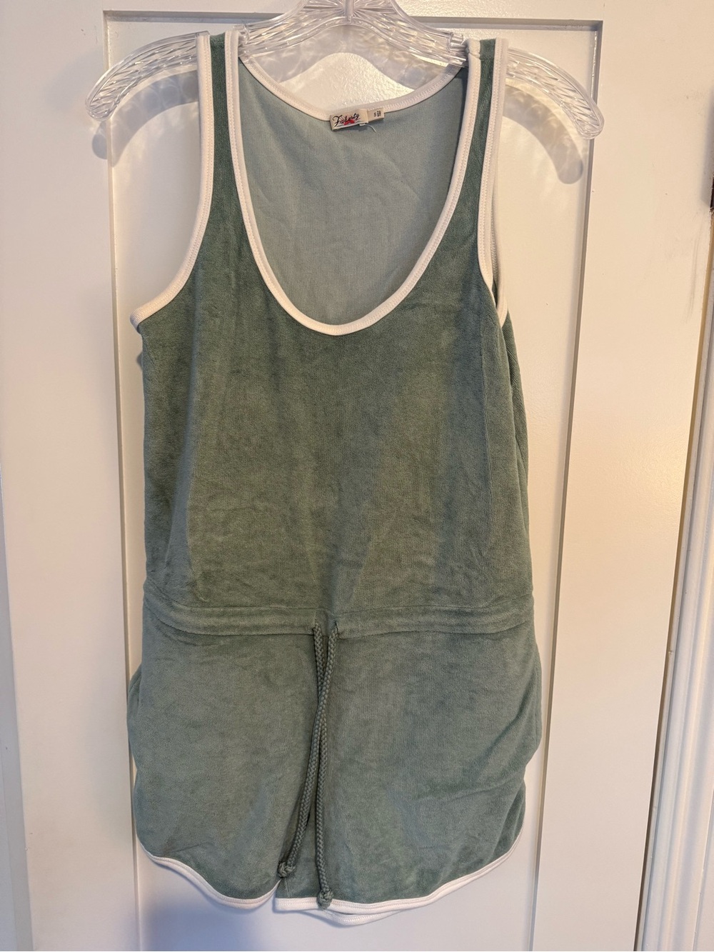 Faherty Light Green Romper with White Neck Trim